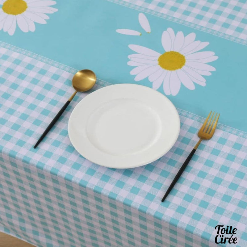 Toile cirée blanc bleu jaune