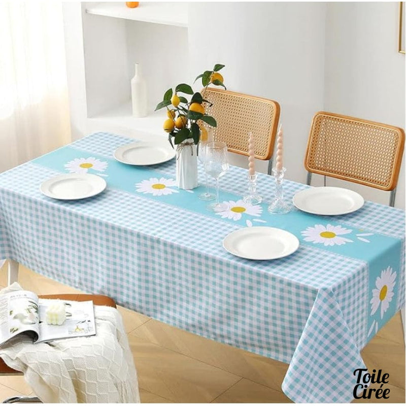 Toile cirée blanc bleu jaune