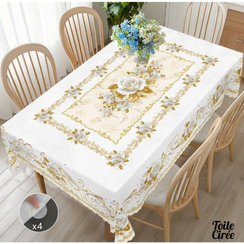Toile cirée blanche et or