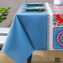 Toile cirée bleu rosaces