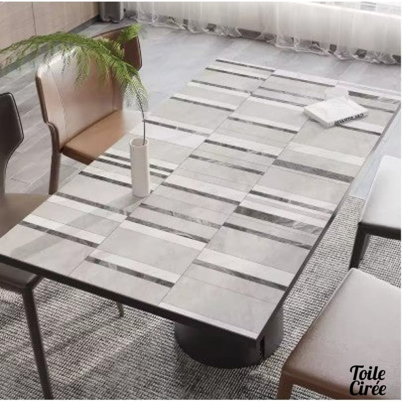 Toile cirée grise et blanche
