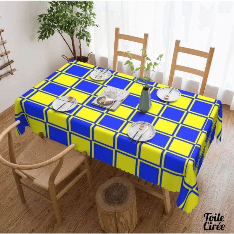 Toile ciree jaune et bleue