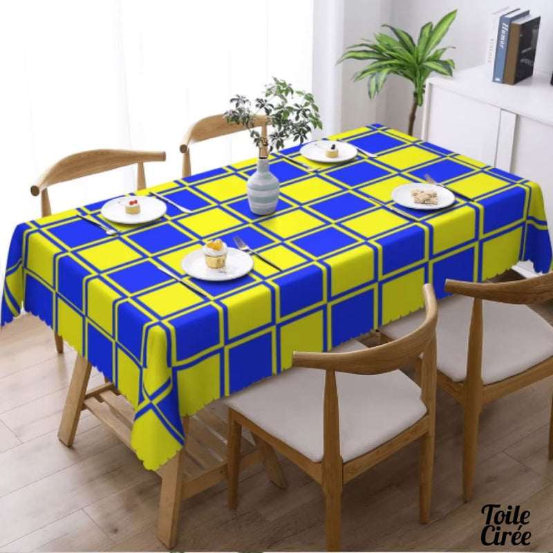 Toile ciree jaune et bleue