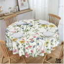 Toile cirée ronde blanche fleur