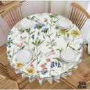 Toile cirée ronde blanche fleur