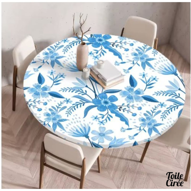 Toile cirée ronde bleu ciel