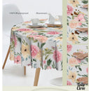 Toile cirée ronde fleurs roses