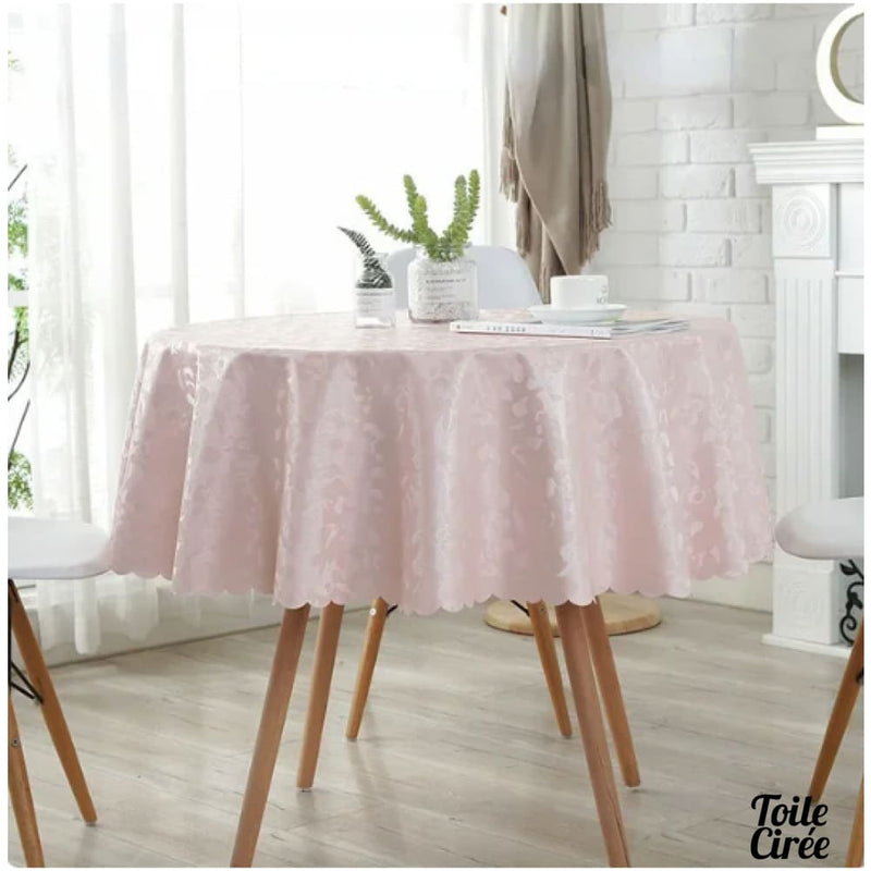 Toile cirée rose ronde avec motifs